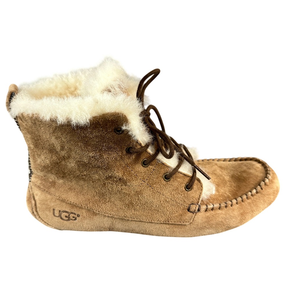 UGG Australia Chestnut Suede Shearling Lace Up Moc Toe Ankle Boots Womens 9